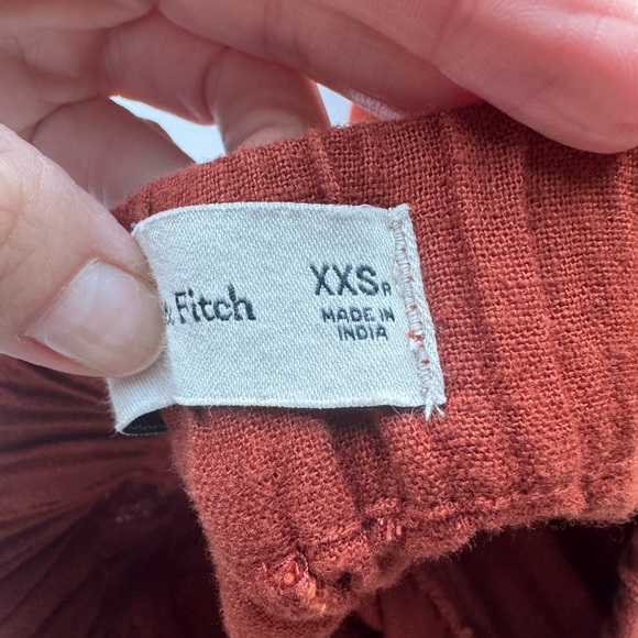 Abercrombie & Fitch Wide Leg Linen-Blend Dark Red Elastic Waist Pants Size XXS - Picture 11 of 16